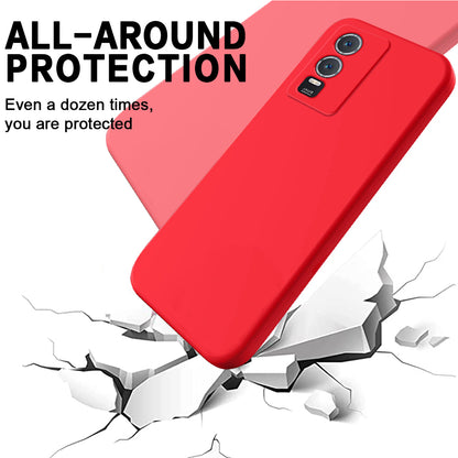 For vivo Y76s / Y76 5G Liquid Silicone Phone Case Soft Lining Anti-scratch Back Cover with Strap