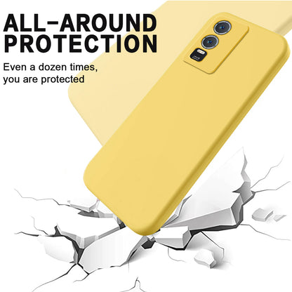 For vivo Y76s / Y76 5G Liquid Silicone Phone Case Soft Lining Anti-scratch Back Cover with Strap