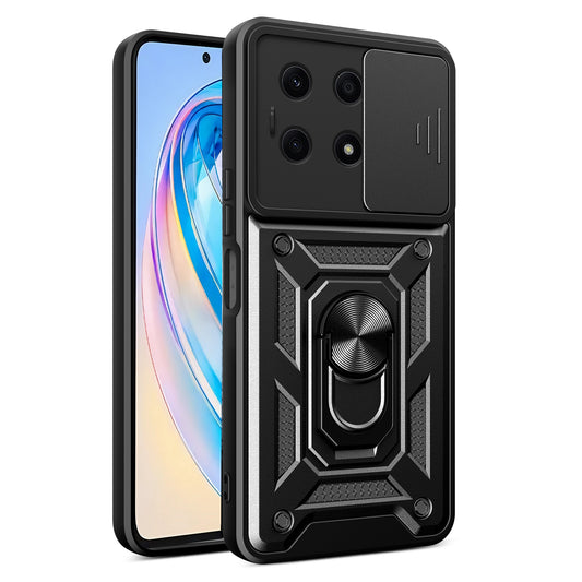 For Honor X8a 4G Shockproof Kickstand PC+TPU Phone Case Slide Lens Protection Cover