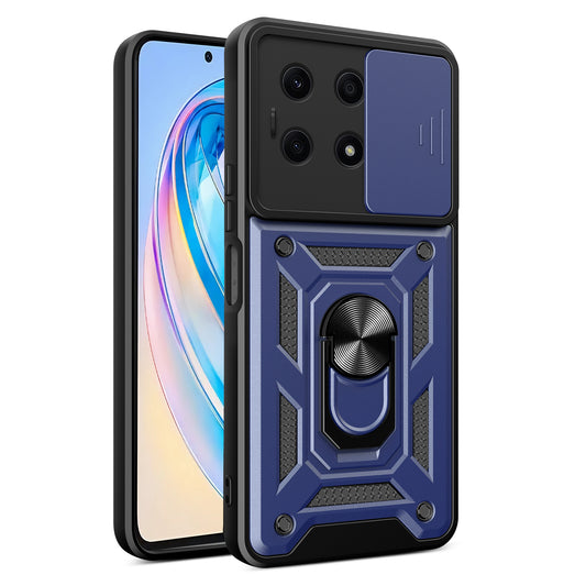 For Honor X8a 4G Shockproof Kickstand PC+TPU Phone Case Slide Lens Protection Cover