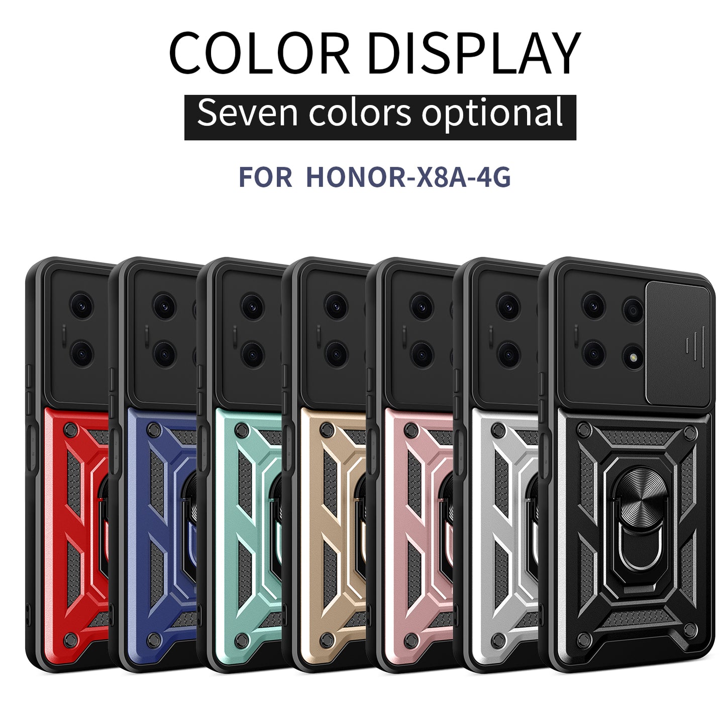 For Honor X8a 4G Shockproof Kickstand PC+TPU Phone Case Slide Lens Protection Cover