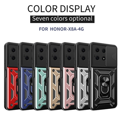 For Honor X8a 4G Shockproof Kickstand PC+TPU Phone Case Slide Lens Protection Cover