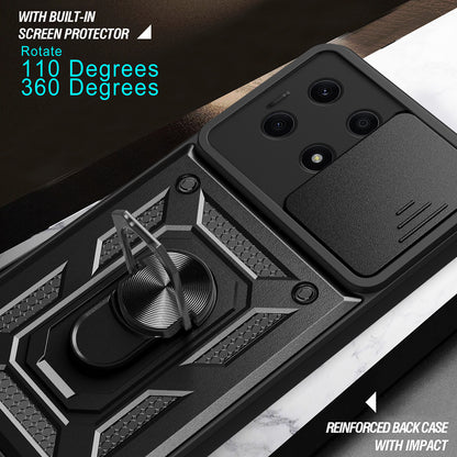 For Honor X8a 4G Shockproof Kickstand PC+TPU Phone Case Slide Lens Protection Cover