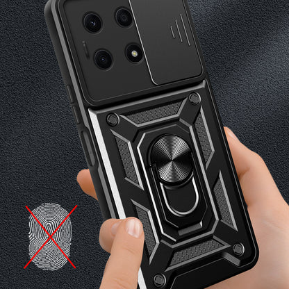 For Honor X8a 4G Shockproof Kickstand PC+TPU Phone Case Slide Lens Protection Cover