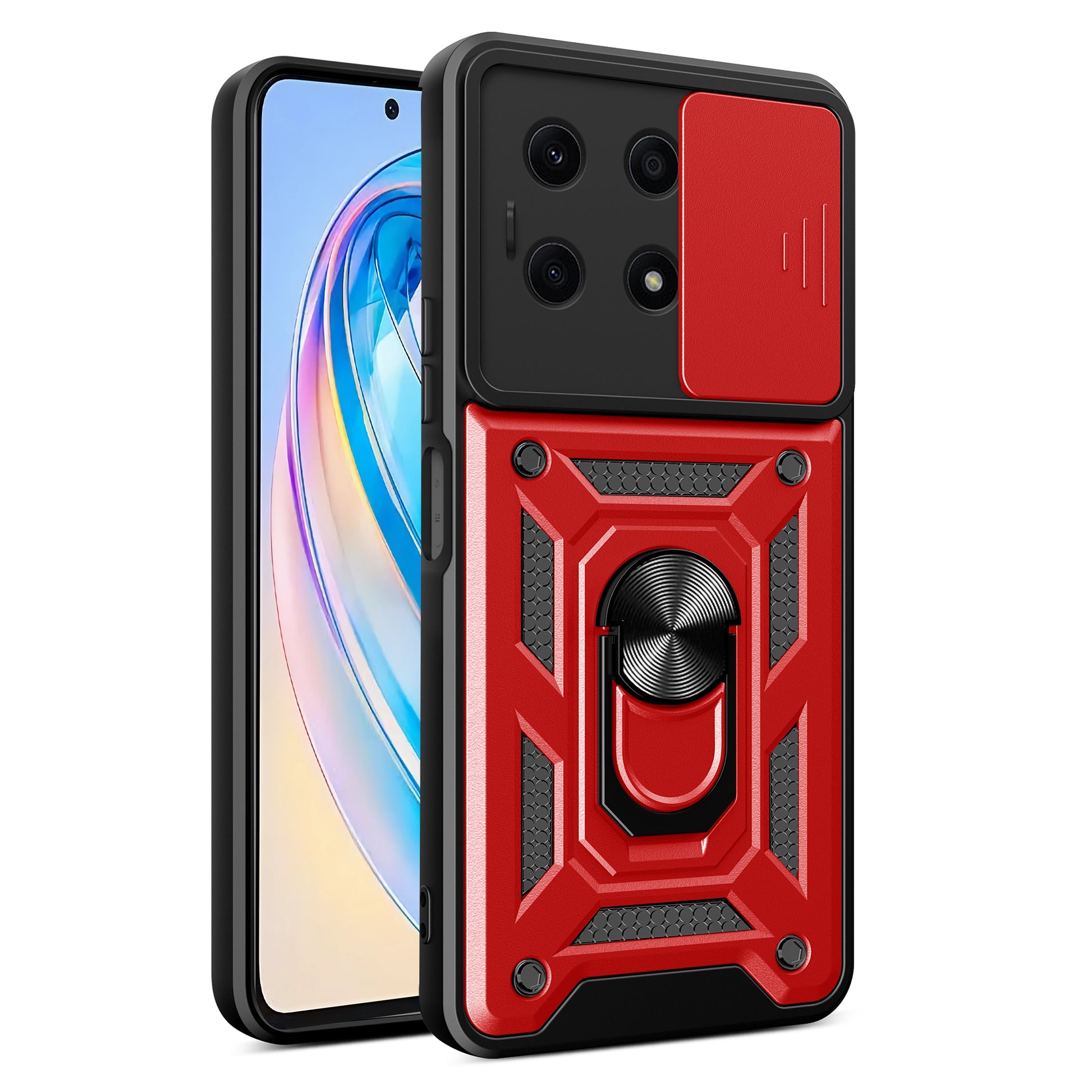 For Honor X8a 4G Shockproof Kickstand PC+TPU Phone Case Slide Lens Protection Cover