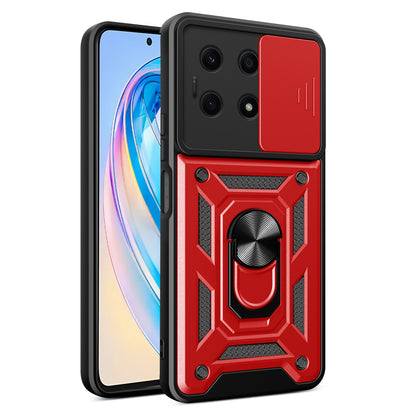 For Honor X8a 4G Shockproof Kickstand PC+TPU Phone Case Slide Lens Protection Cover
