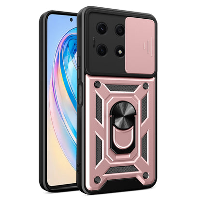 For Honor X8a 4G Shockproof Kickstand PC+TPU Phone Case Slide Lens Protection Cover