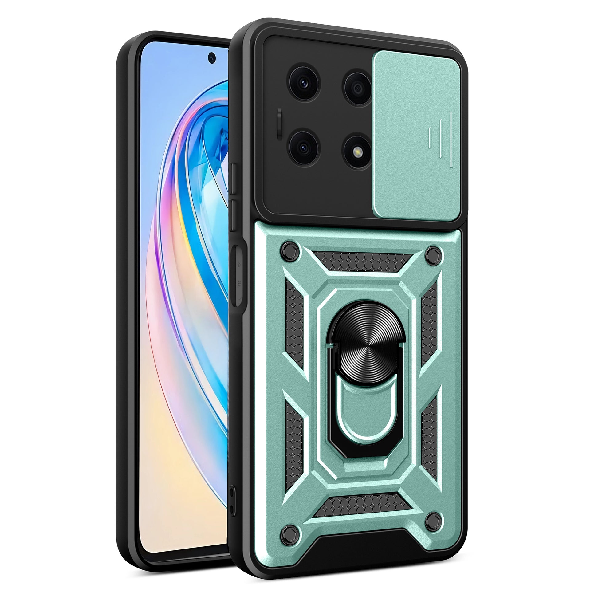 For Honor X8a 4G Shockproof Kickstand PC+TPU Phone Case Slide Lens Protection Cover