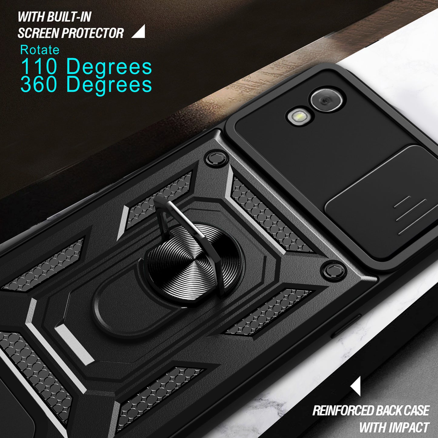 Anti-Scratch Kickstand PC+TPU Phone Case for TCL 30 Z Slide Lens Protection Cover