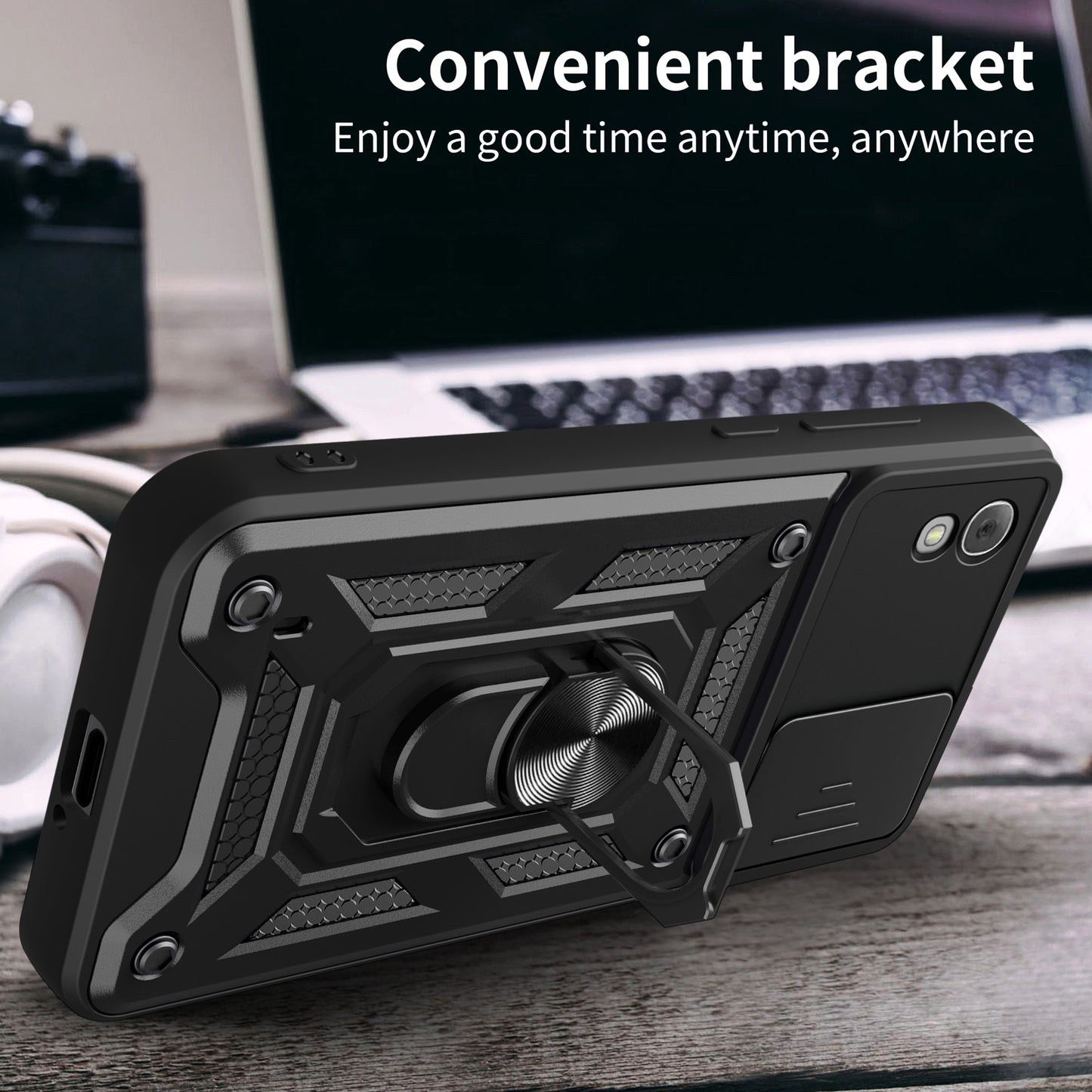 Anti-Scratch Kickstand PC+TPU Phone Case for TCL 30 Z Slide Lens Protection Cover