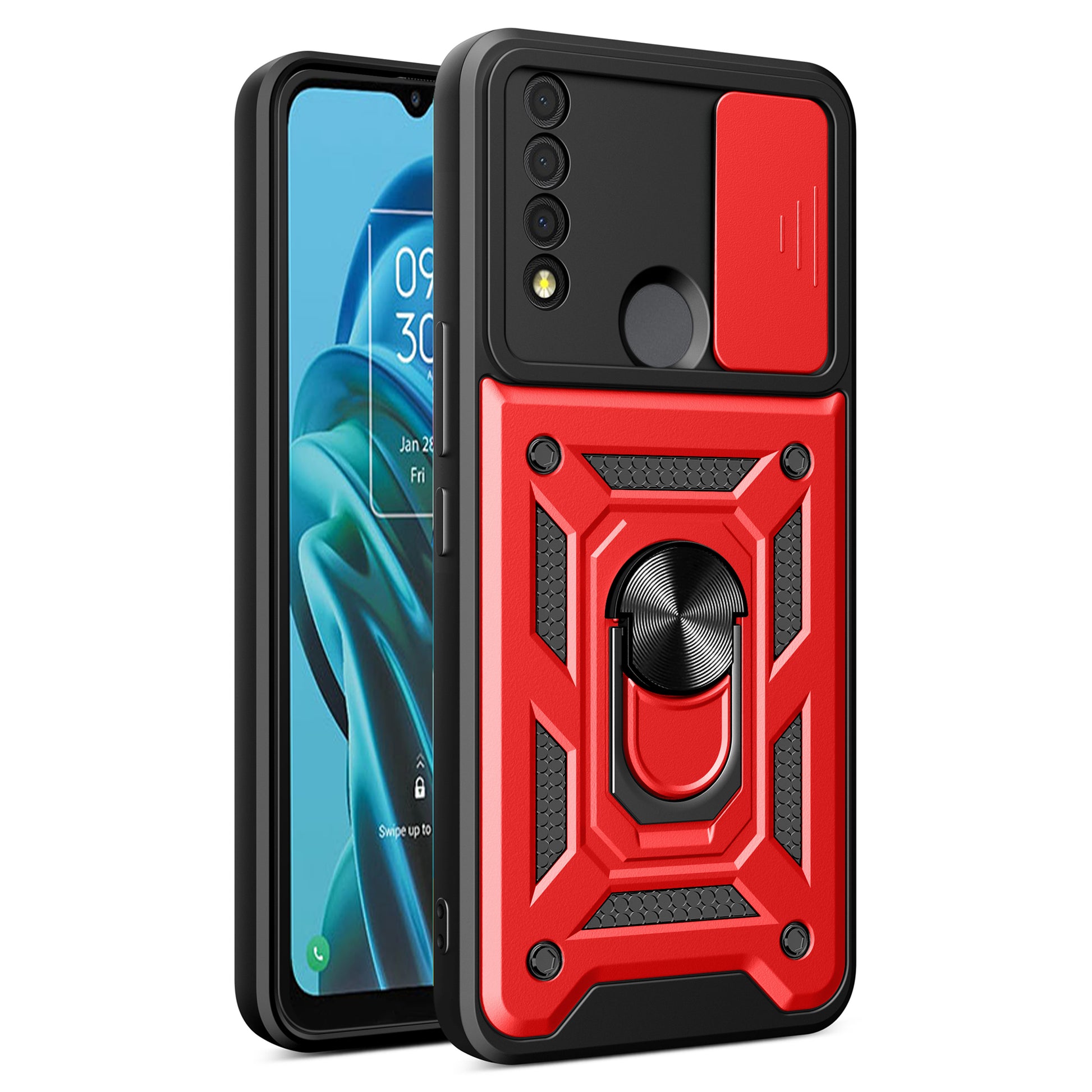 For TCL 30 XE 5G Slide Lens Protection Cover Shockproof Kickstand PC+TPU Phone Case Shell