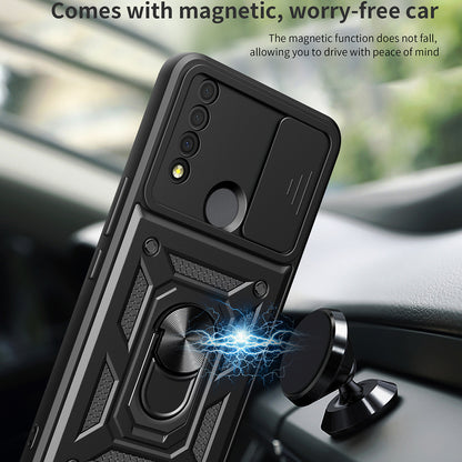 For TCL 30 XE 5G Slide Lens Protection Cover Shockproof Kickstand PC+TPU Phone Case Shell