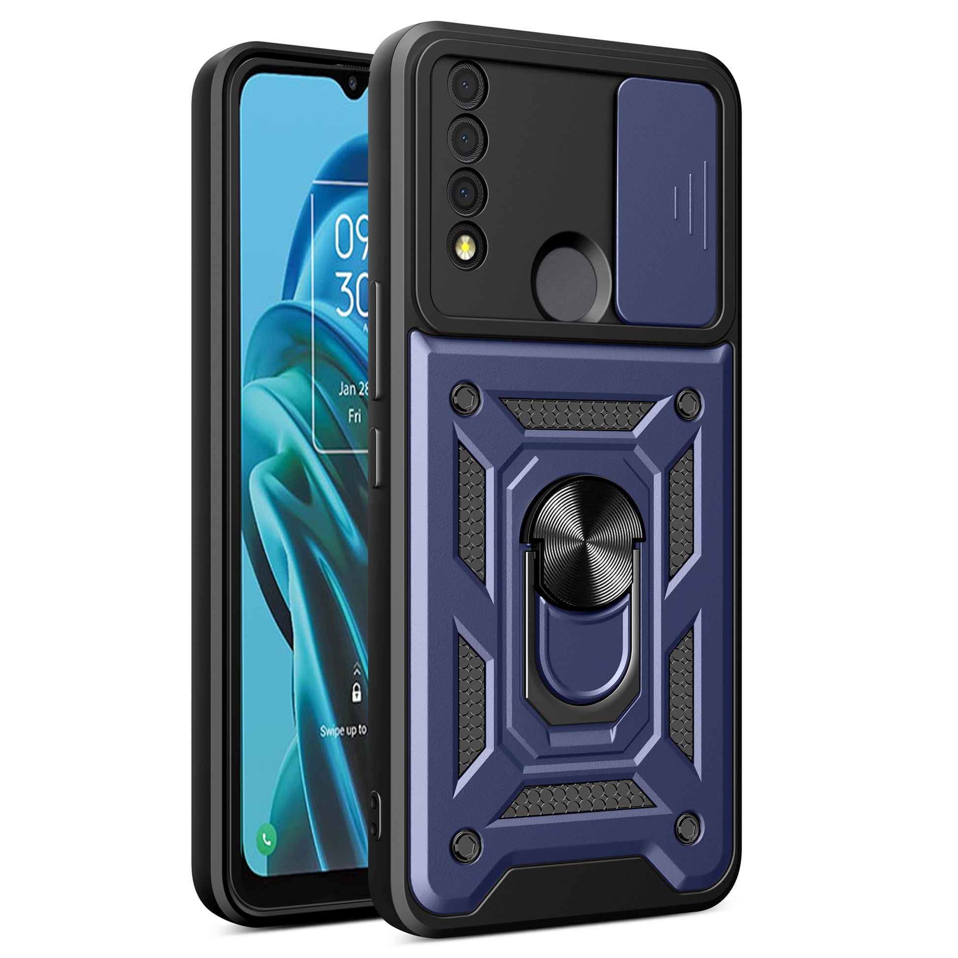 For TCL 30 XE 5G Slide Lens Protection Cover Shockproof Kickstand PC+TPU Phone Case Shell