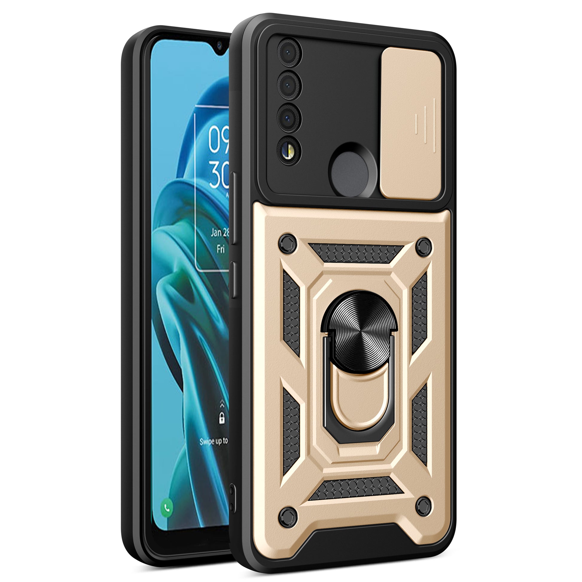 For TCL 30 XE 5G Slide Lens Protection Cover Shockproof Kickstand PC+TPU Phone Case Shell