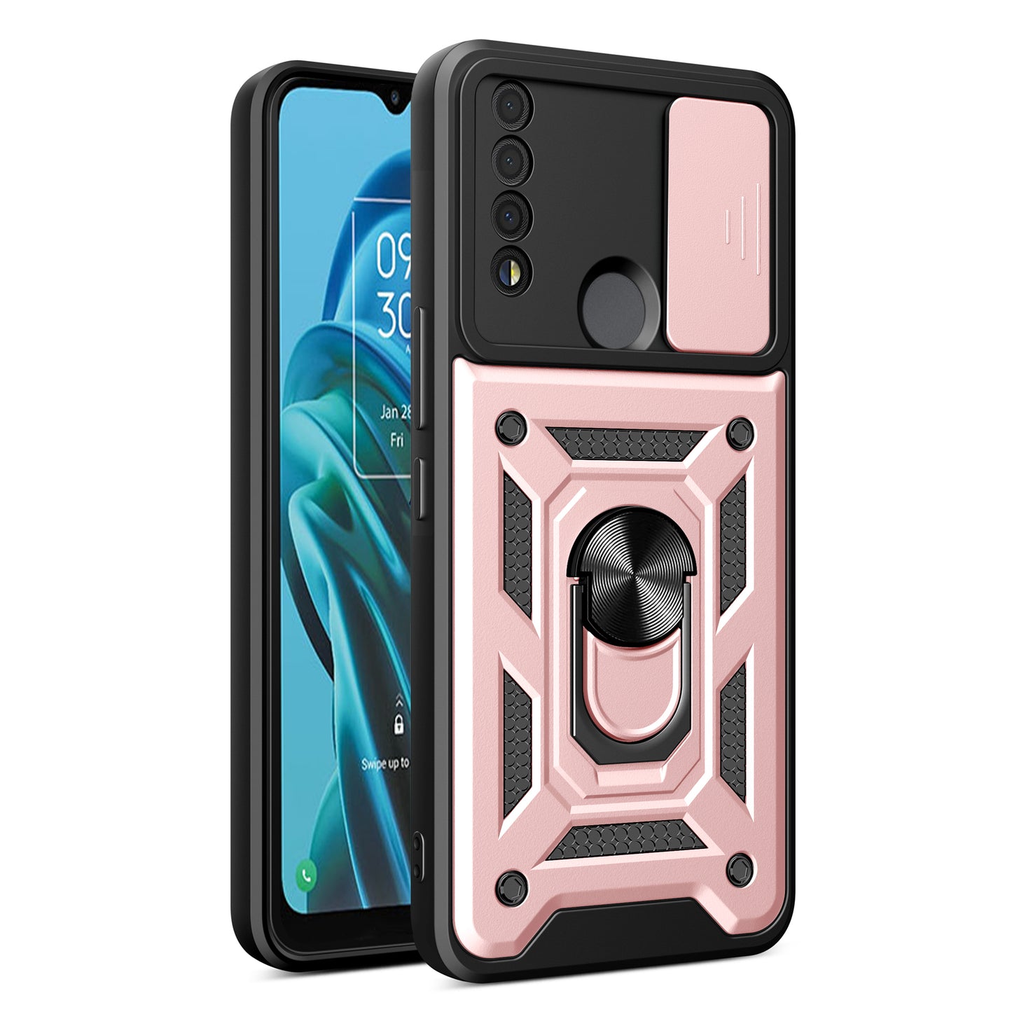 For TCL 30 XE 5G Slide Lens Protection Cover Shockproof Kickstand PC+TPU Phone Case Shell