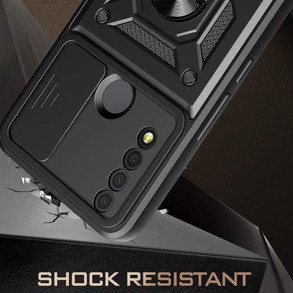 For TCL 30 XE 5G Slide Lens Protection Cover Shockproof Kickstand PC+TPU Phone Case Shell