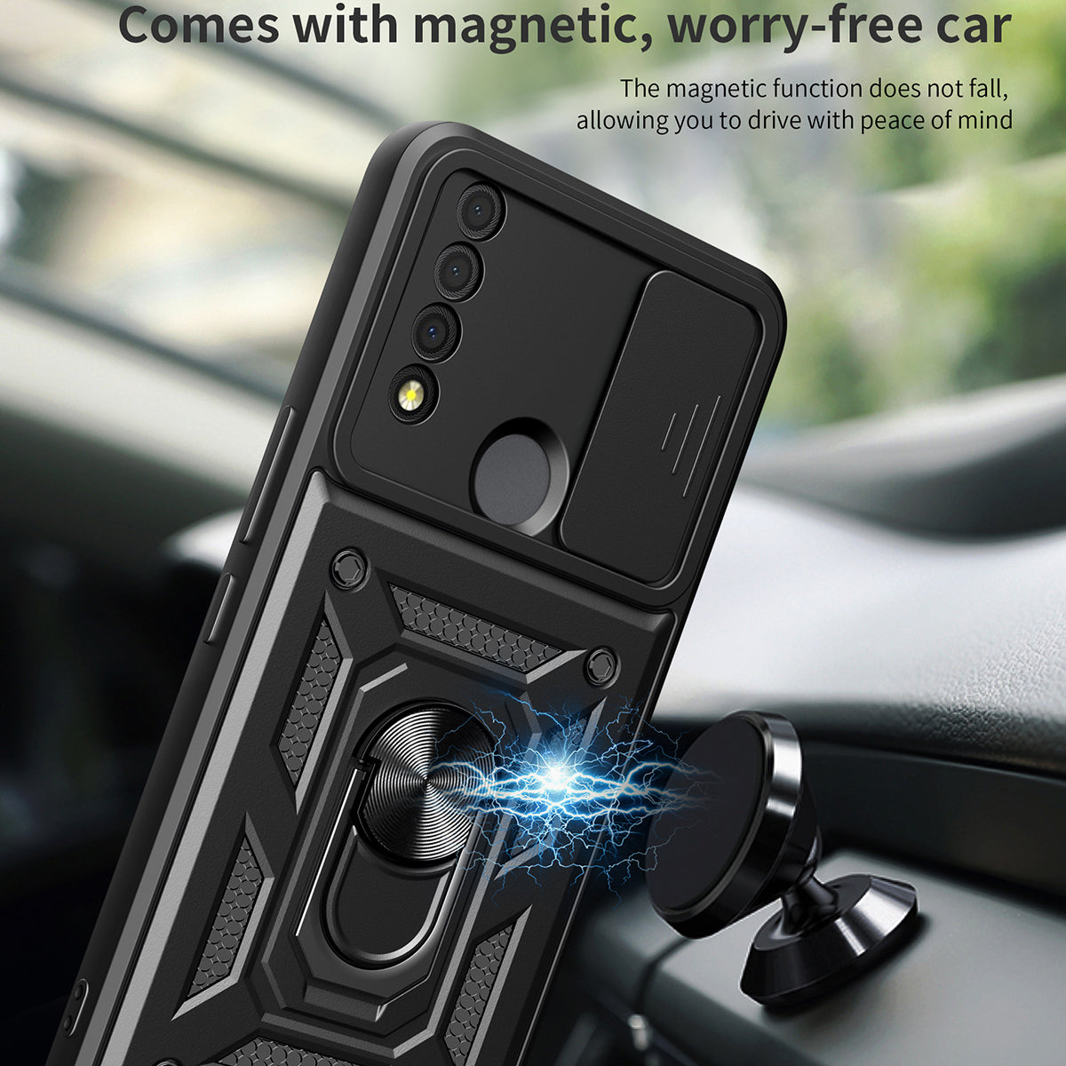 For TCL 30 XE 5G Slide Lens Protection Cover Shockproof Kickstand PC+TPU Phone Case Shell