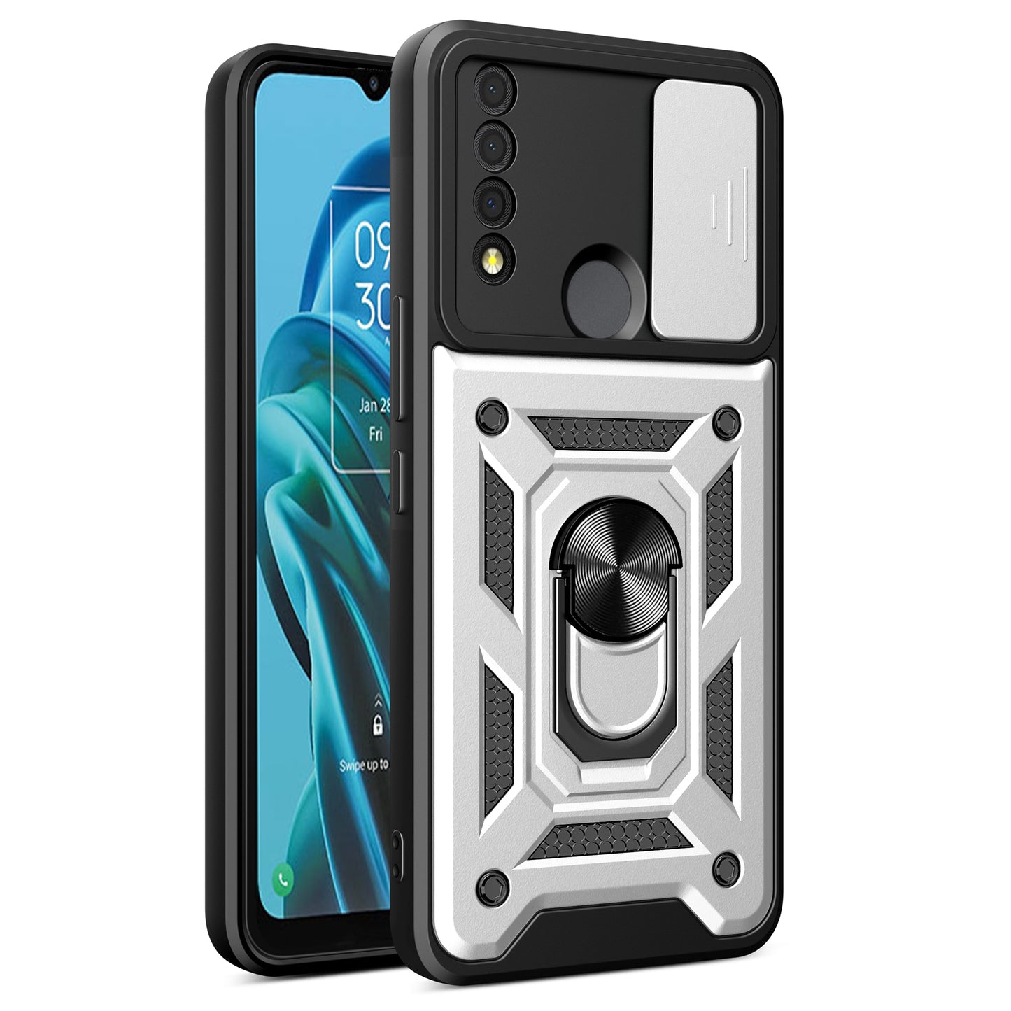 For TCL 30 XE 5G Slide Lens Protection Cover Shockproof Kickstand PC+TPU Phone Case Shell