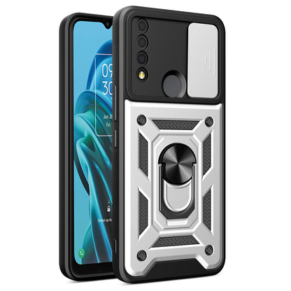 For TCL 30 XE 5G Slide Lens Protection Cover Shockproof Kickstand PC+TPU Phone Case Shell