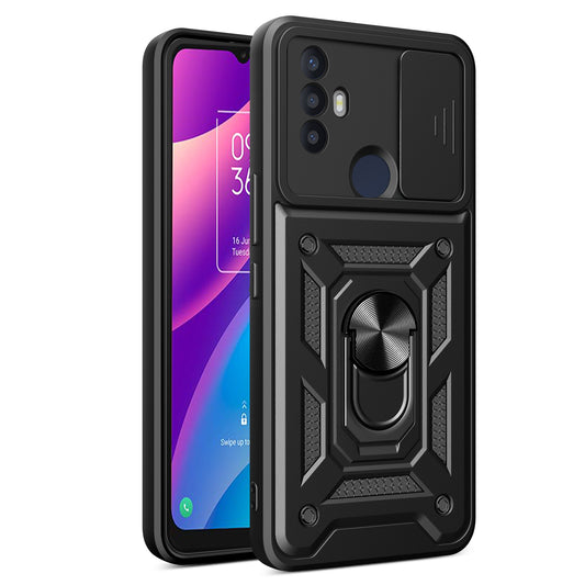For TCL 30 SE Phone Shell Kickstand PC+TPU Phone Case Slide Lens Protection Cover