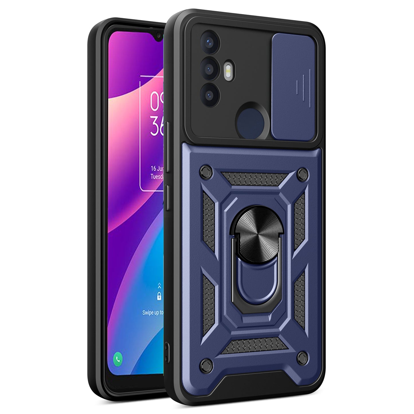 For TCL 30 SE Phone Shell Kickstand PC+TPU Phone Case Slide Lens Protection Cover