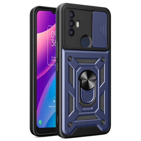 For TCL 30 SE Phone Shell Kickstand PC+TPU Phone Case Slide Lens Protection Cover