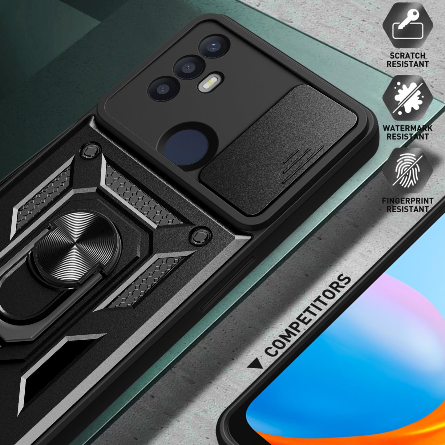 For TCL 30 SE Phone Shell Kickstand PC+TPU Phone Case Slide Lens Protection Cover