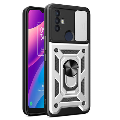 For TCL 30 SE Phone Shell Kickstand PC+TPU Phone Case Slide Lens Protection Cover