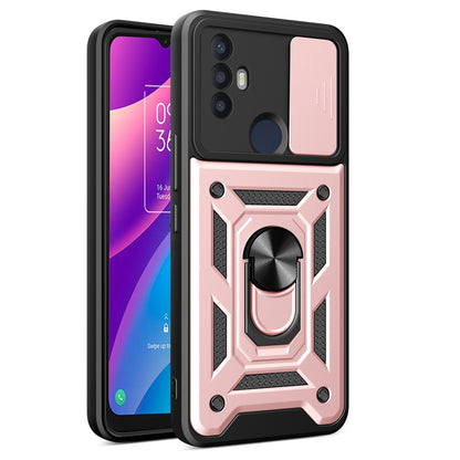 For TCL 30 SE Phone Shell Kickstand PC+TPU Phone Case Slide Lens Protection Cover