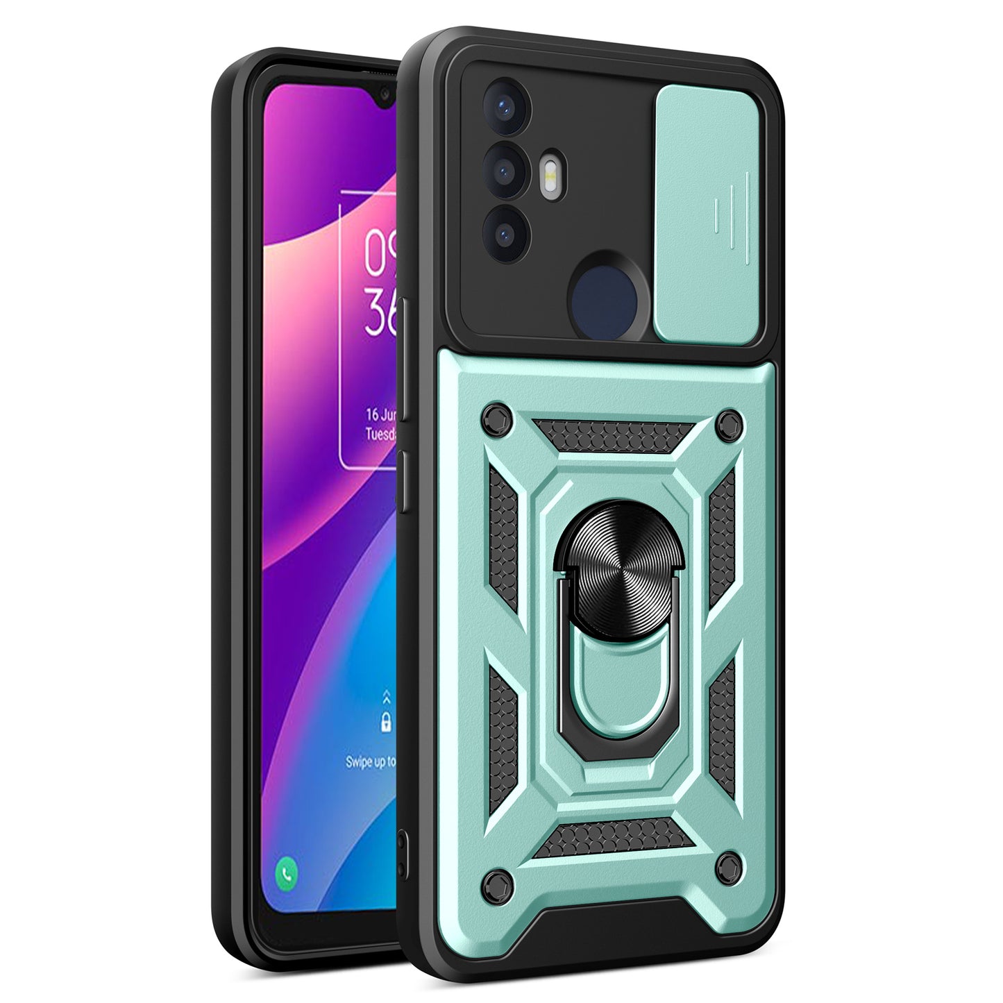 For TCL 30 SE Phone Shell Kickstand PC+TPU Phone Case Slide Lens Protection Cover