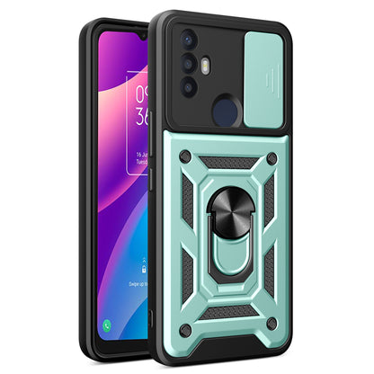 For TCL 30 SE Phone Shell Kickstand PC+TPU Phone Case Slide Lens Protection Cover