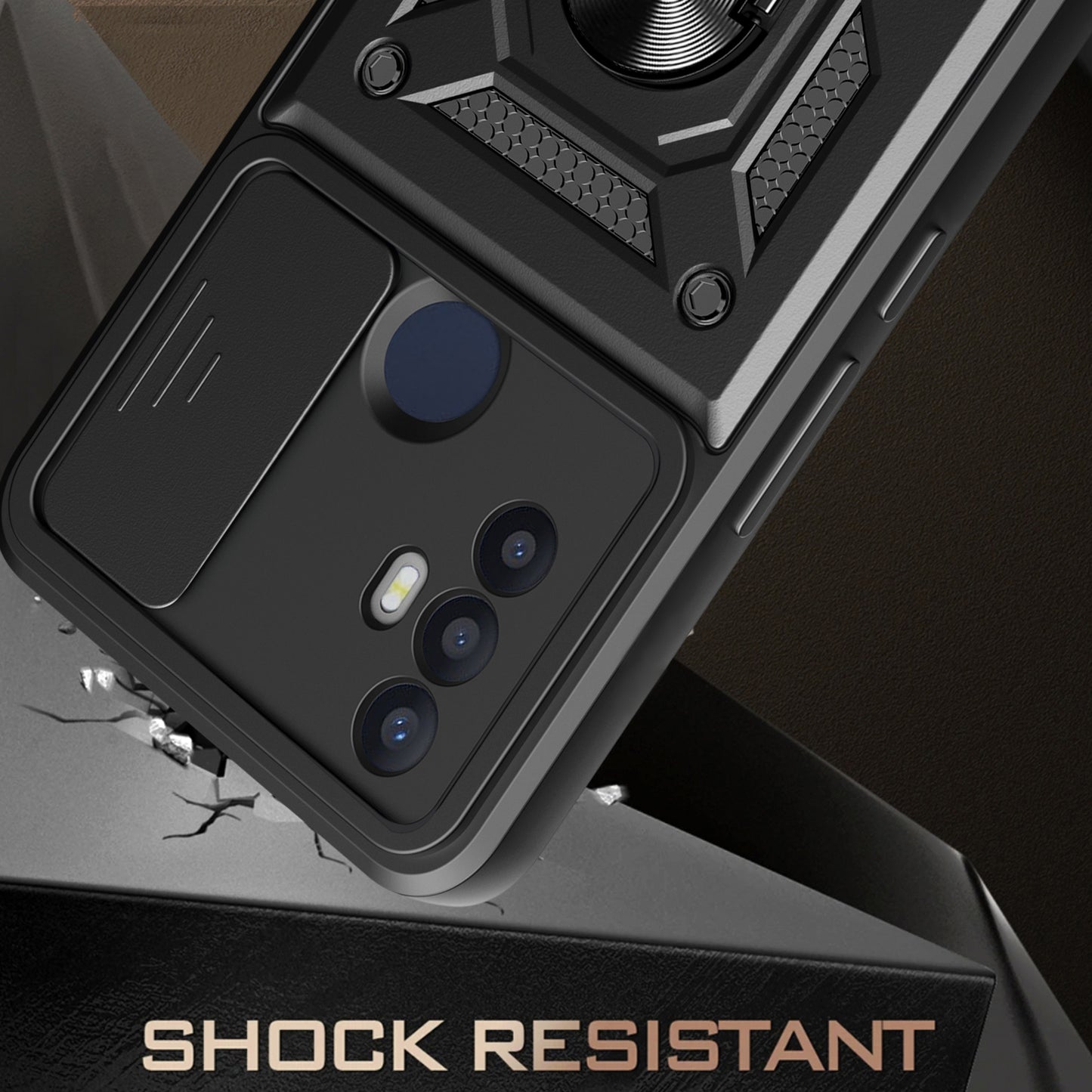 For TCL 30 SE Phone Shell Kickstand PC+TPU Phone Case Slide Lens Protection Cover