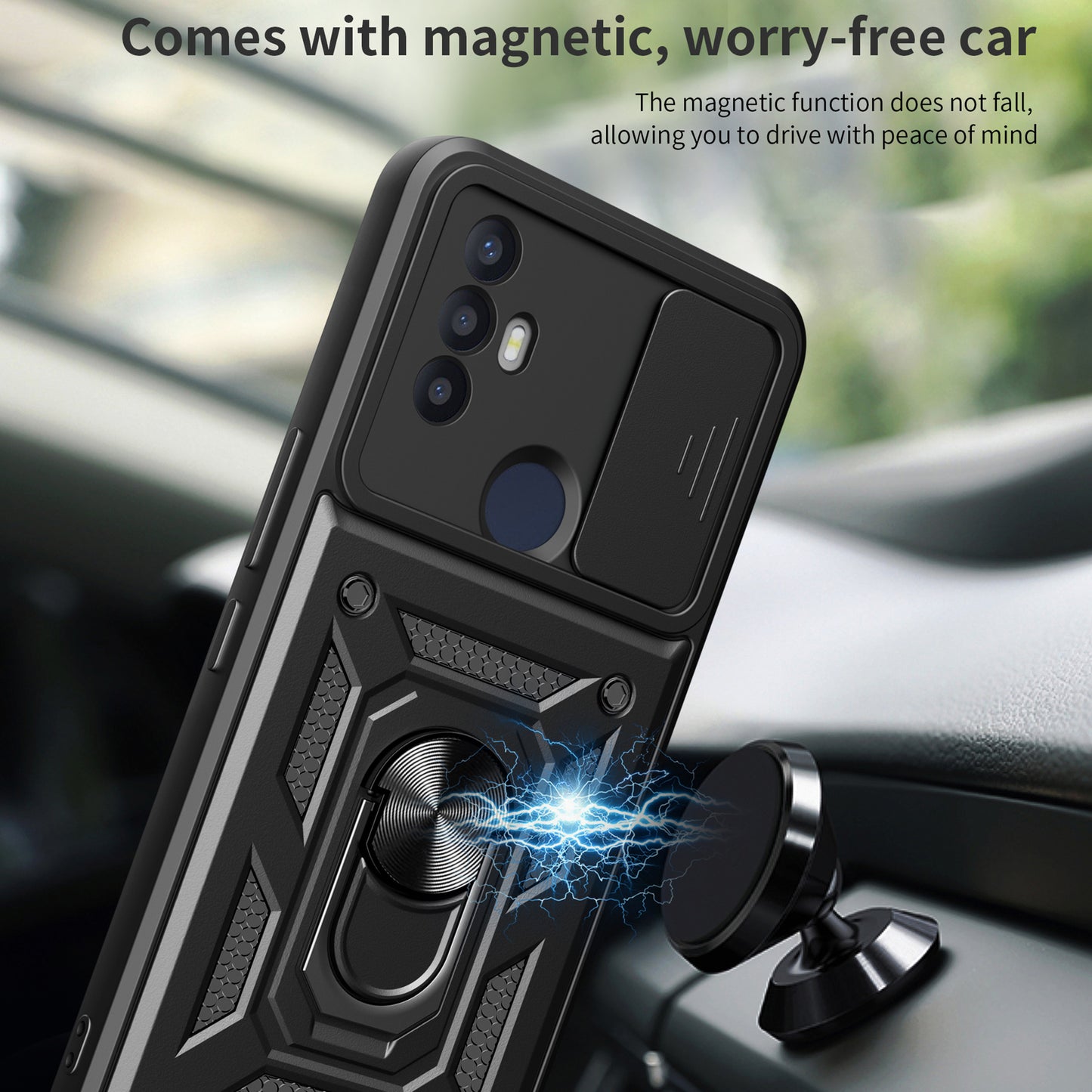 For TCL 30 SE Phone Shell Kickstand PC+TPU Phone Case Slide Lens Protection Cover