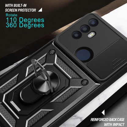 For TCL 30 SE Phone Shell Kickstand PC+TPU Phone Case Slide Lens Protection Cover