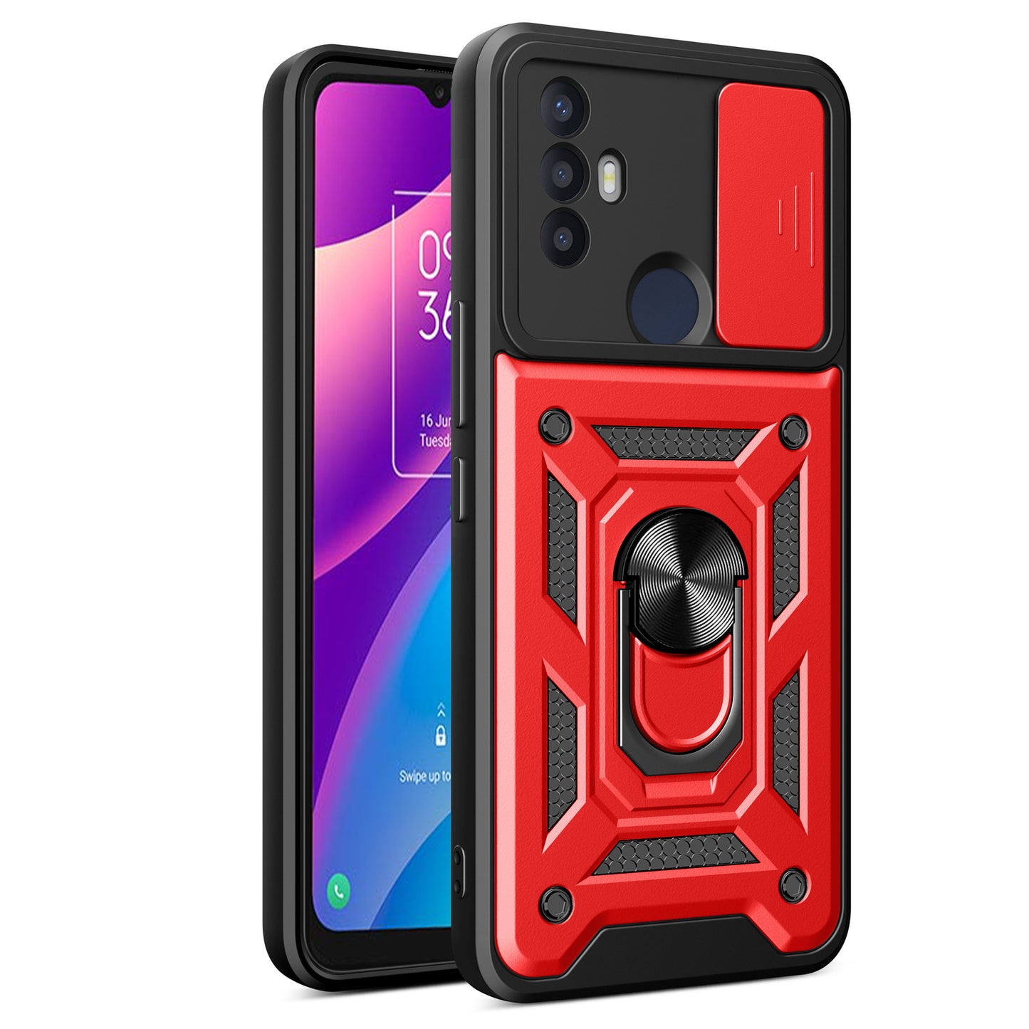 For TCL 30 SE Phone Shell Kickstand PC+TPU Phone Case Slide Lens Protection Cover