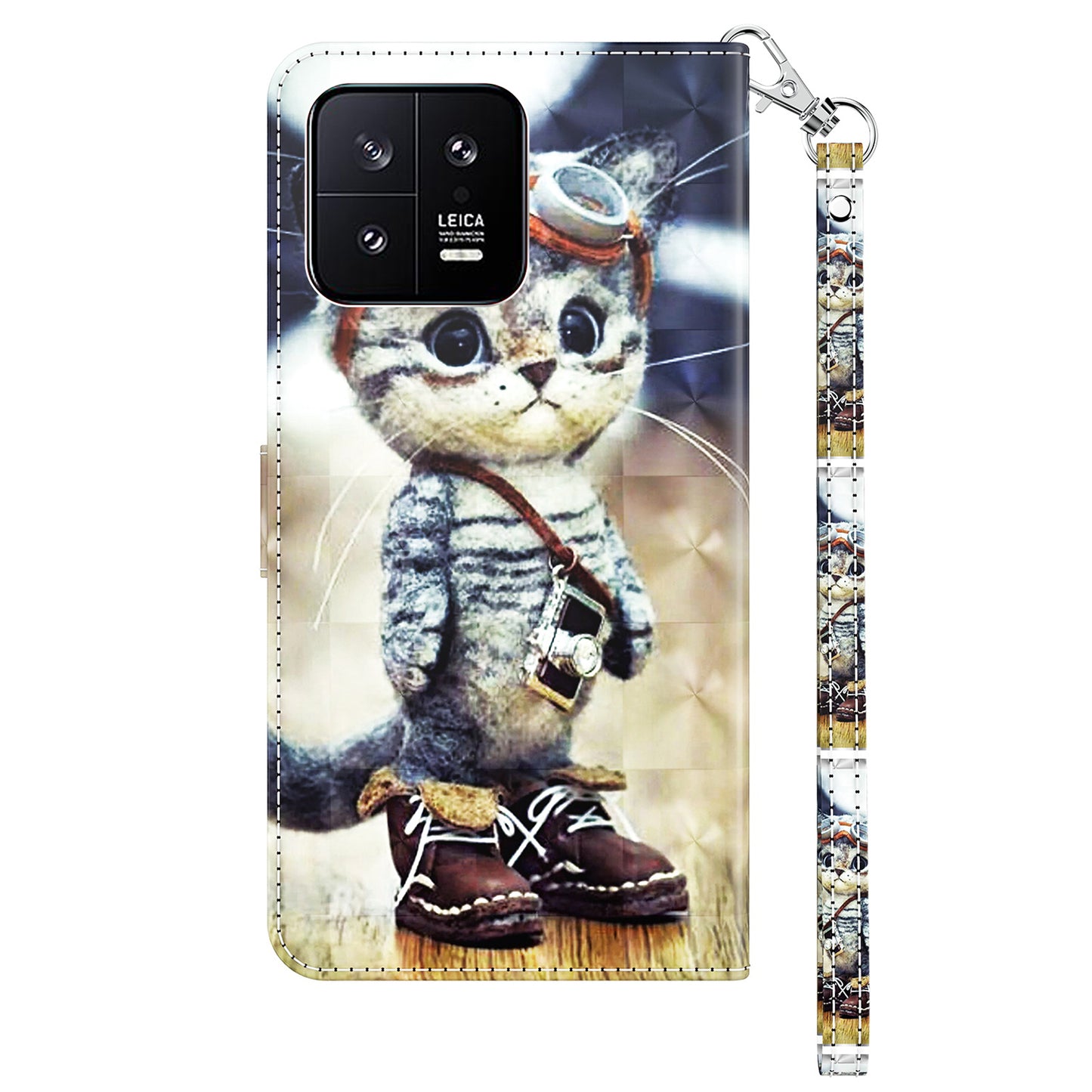 For Xiaomi 13 5G PU Leather Wallet Phone Case 3D Pattern Printing Phone Cover with Strap