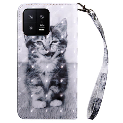 For Xiaomi 13 5G PU Leather Wallet Phone Case 3D Pattern Printing Phone Cover with Strap