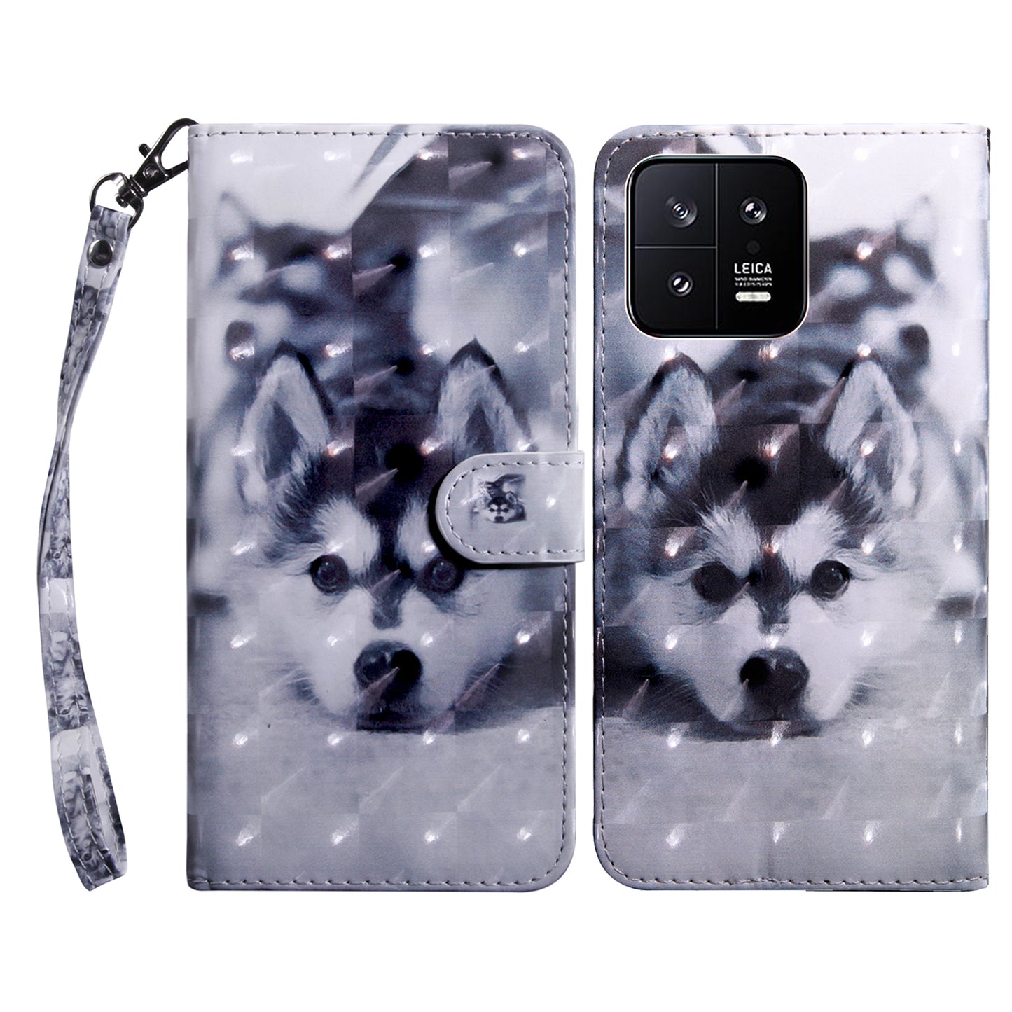 For Xiaomi 13 5G PU Leather Wallet Phone Case 3D Pattern Printing Phone Cover with Strap