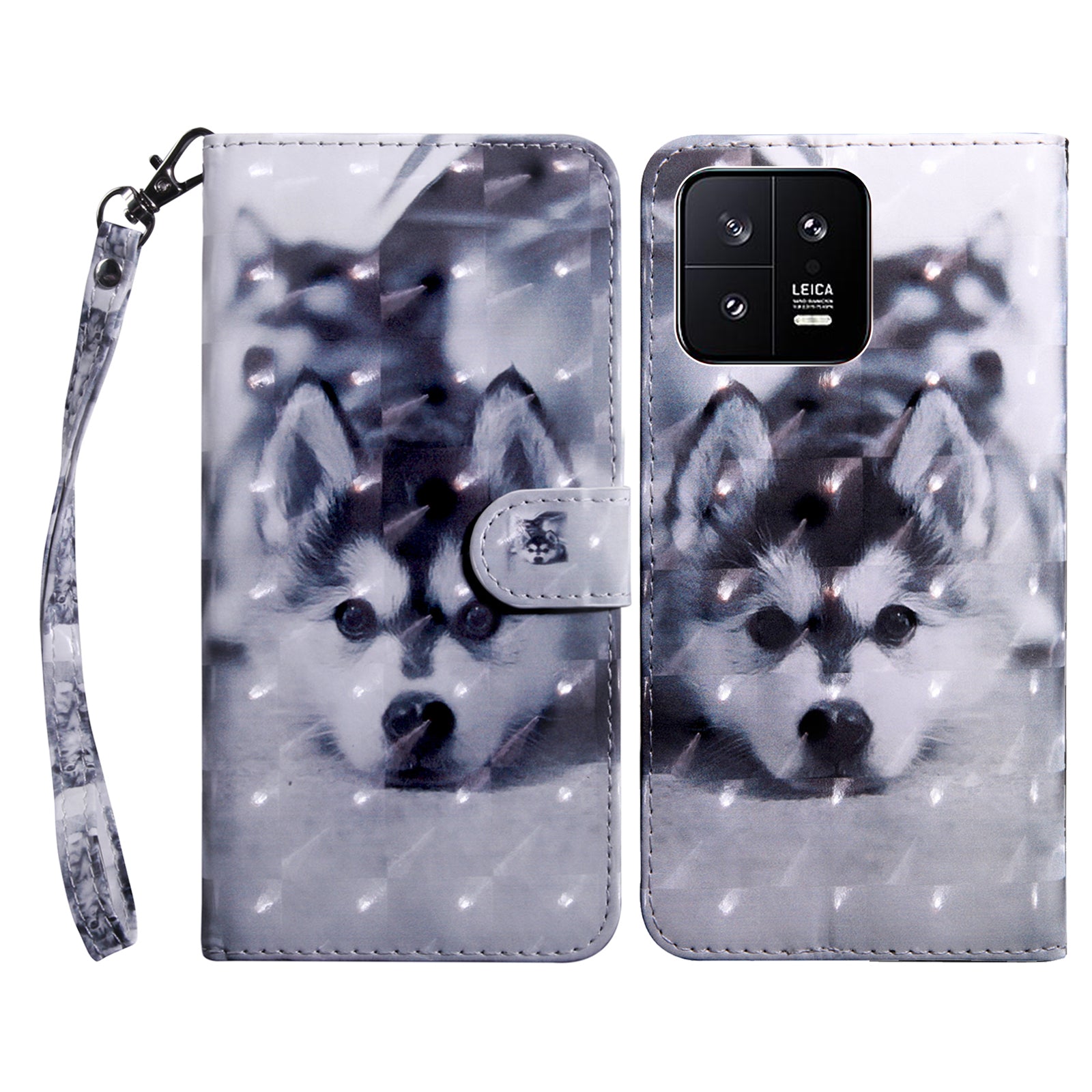 For Xiaomi 13 5G PU Leather Wallet Phone Case 3D Pattern Printing Phone Cover with Strap