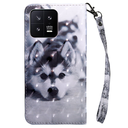 For Xiaomi 13 5G PU Leather Wallet Phone Case 3D Pattern Printing Phone Cover with Strap