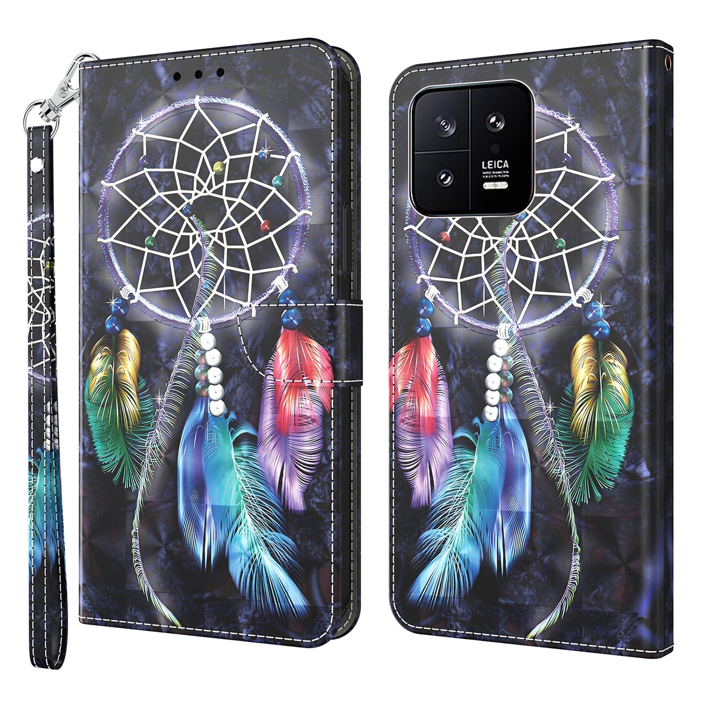 For Xiaomi 13 5G PU Leather Wallet Phone Case 3D Pattern Printing Phone Cover with Strap