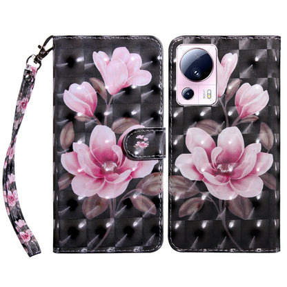 PU Leather Flip Cover for Xiaomi 13 Lite / Civi 2 Wallet Phone Case 3D Pattern Printing Phone Shell with Strap