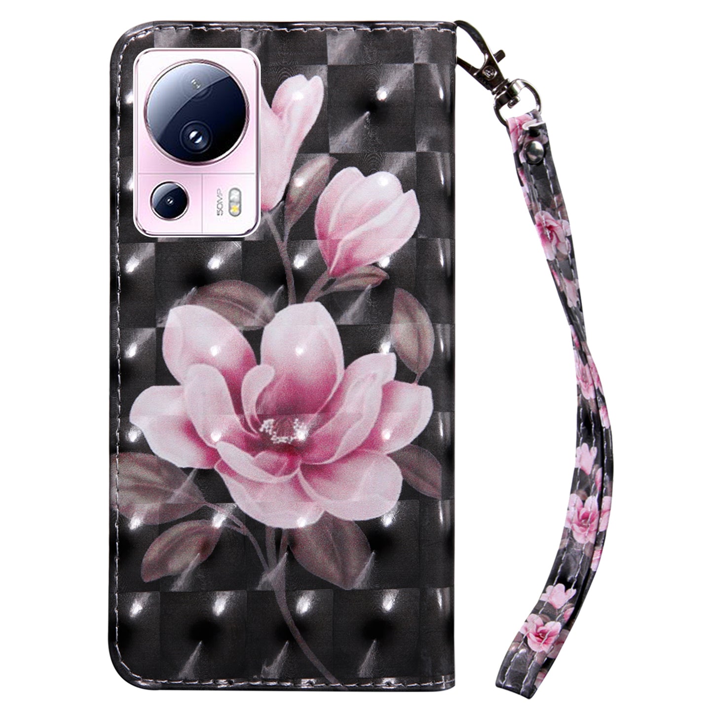 PU Leather Flip Cover for Xiaomi 13 Lite / Civi 2 Wallet Phone Case 3D Pattern Printing Phone Shell with Strap