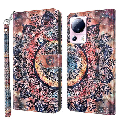 PU Leather Flip Cover for Xiaomi 13 Lite / Civi 2 Wallet Phone Case 3D Pattern Printing Phone Shell with Strap