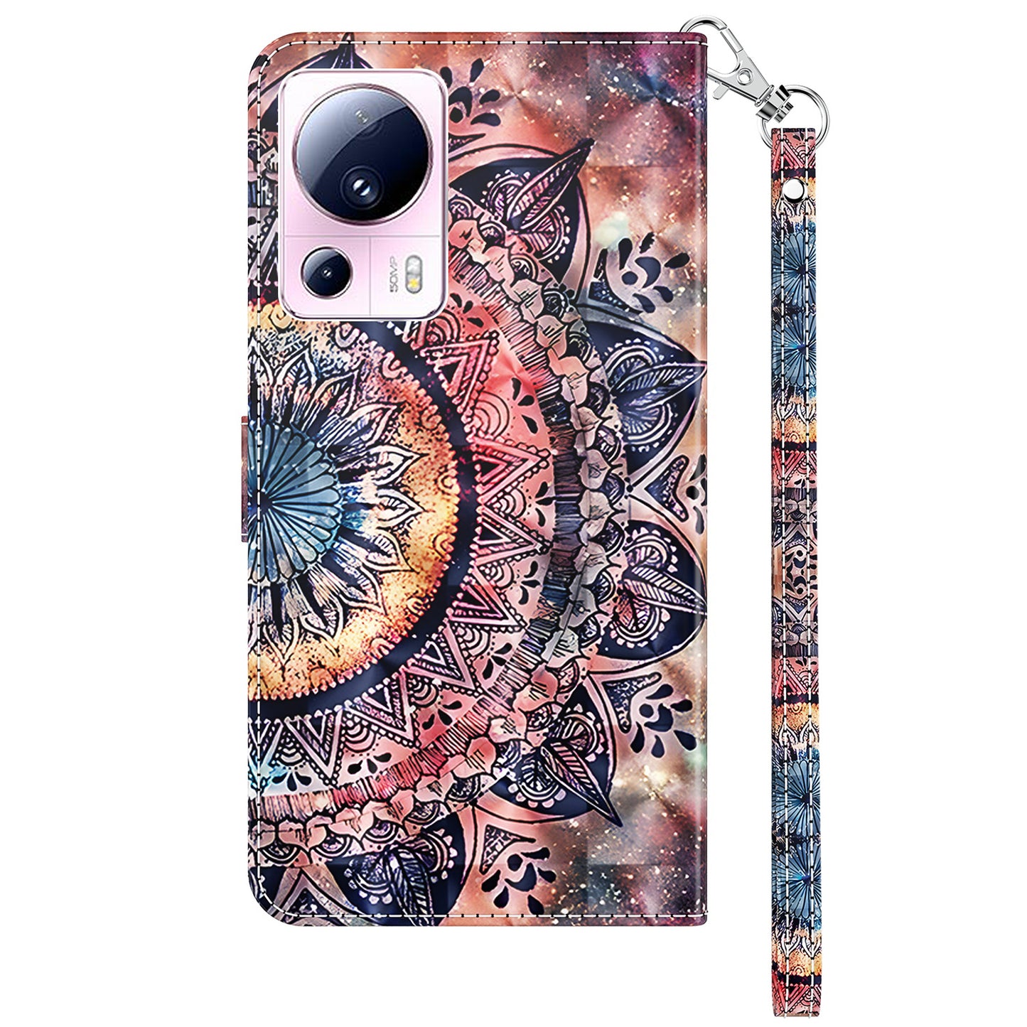 PU Leather Flip Cover for Xiaomi 13 Lite / Civi 2 Wallet Phone Case 3D Pattern Printing Phone Shell with Strap