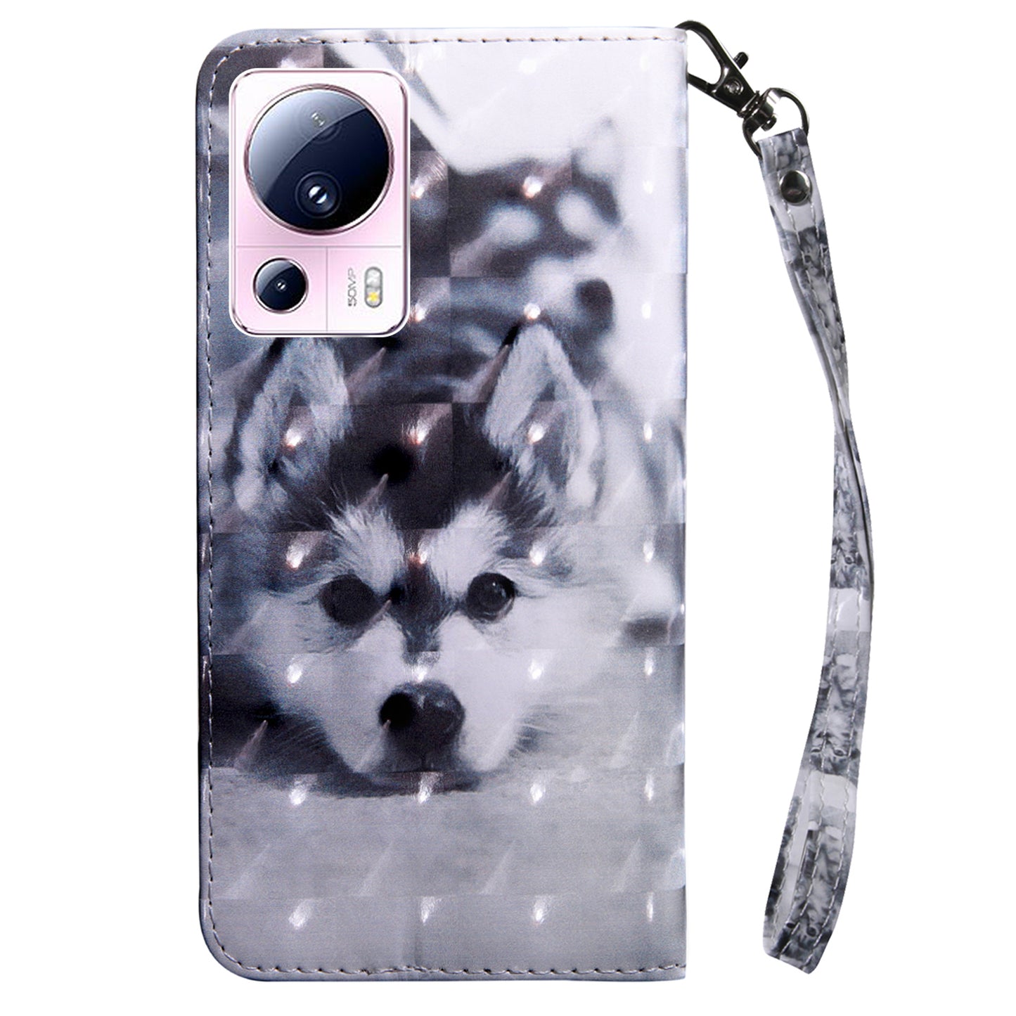 PU Leather Flip Cover for Xiaomi 13 Lite / Civi 2 Wallet Phone Case 3D Pattern Printing Phone Shell with Strap