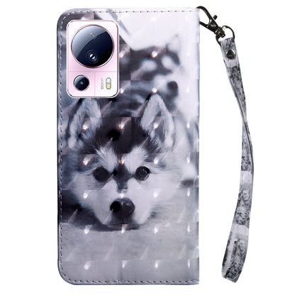 PU Leather Flip Cover for Xiaomi 13 Lite / Civi 2 Wallet Phone Case 3D Pattern Printing Phone Shell with Strap