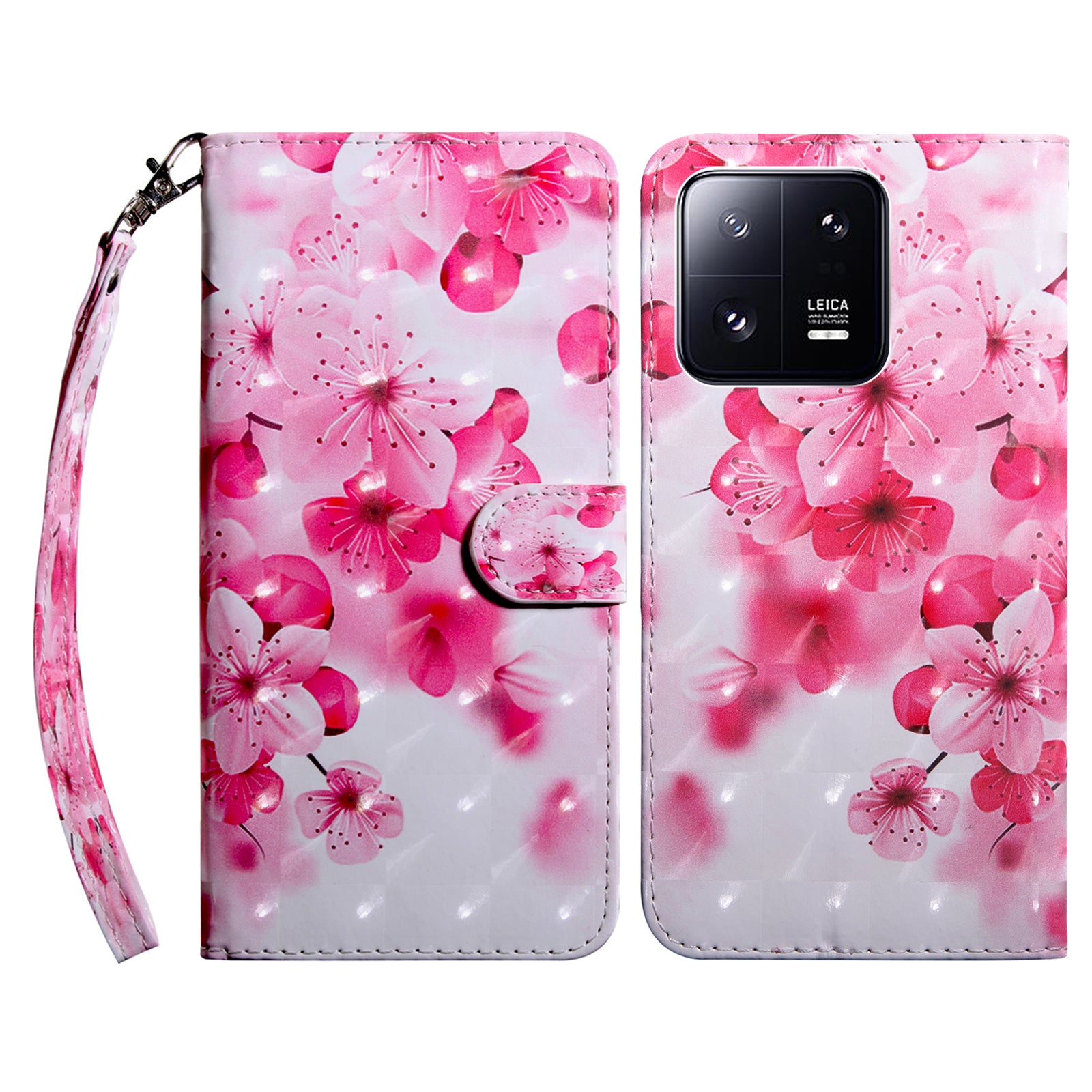 3D Pattern Printing Phone Case for Xiaomi 13 Pro 5G PU Leather Wallet Cover Anti-Drop Phone Shell with Strap