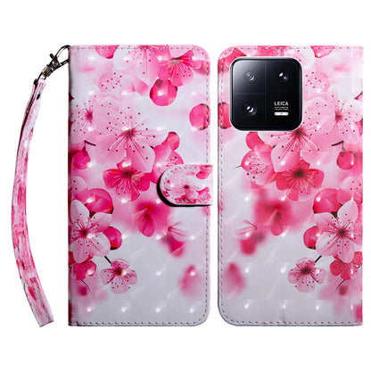 3D Pattern Printing Phone Case for Xiaomi 13 Pro 5G PU Leather Wallet Cover Anti-Drop Phone Shell with Strap