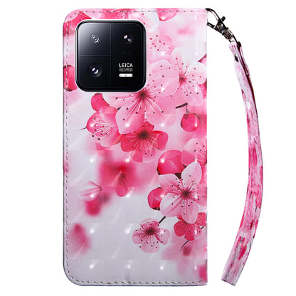 3D Pattern Printing Phone Case for Xiaomi 13 Pro 5G PU Leather Wallet Cover Anti-Drop Phone Shell with Strap